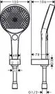 Brausekopf mit runder Form und Lochmuster, verbunden mit einem schmalen Griff. Das Produkt ist in Chrom gehalten und gehört zur Marke Hansgrohe.